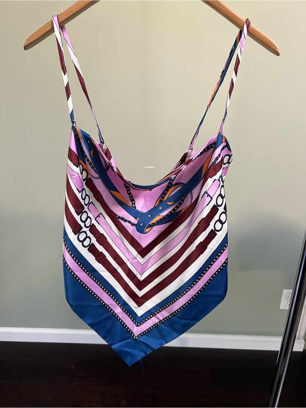Pink & Blue Printed Bandana-Style scarf top